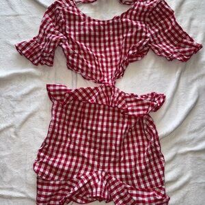 Red and White Gingham cut out dress